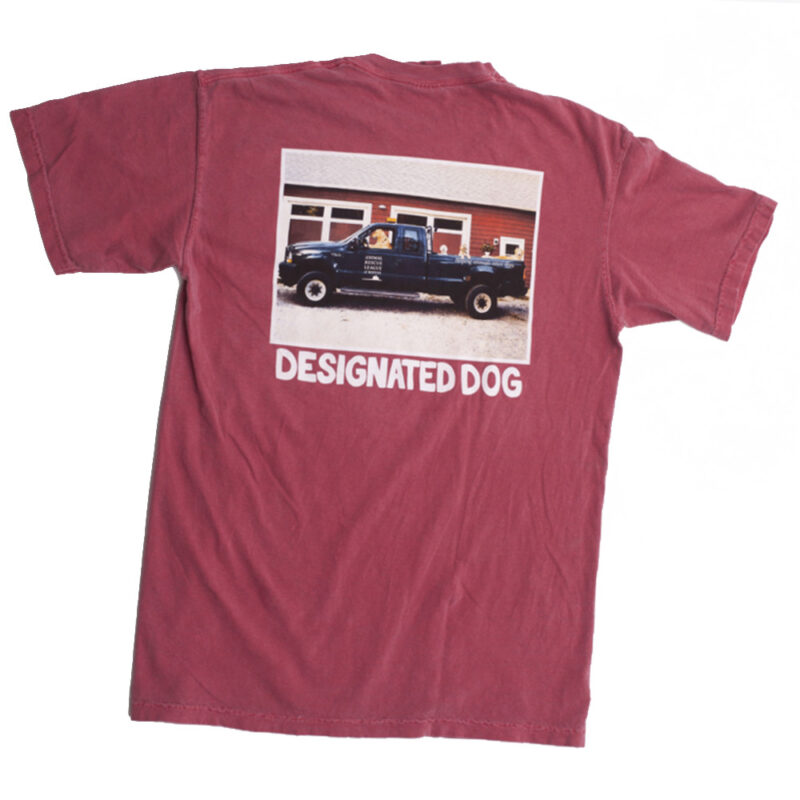 Dog Rescue Truck T-shirt red laying flat.