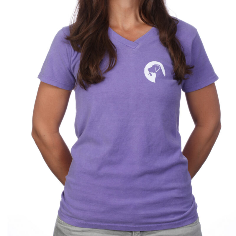 Ladies gifts for dog lovers logo shirt in violet.